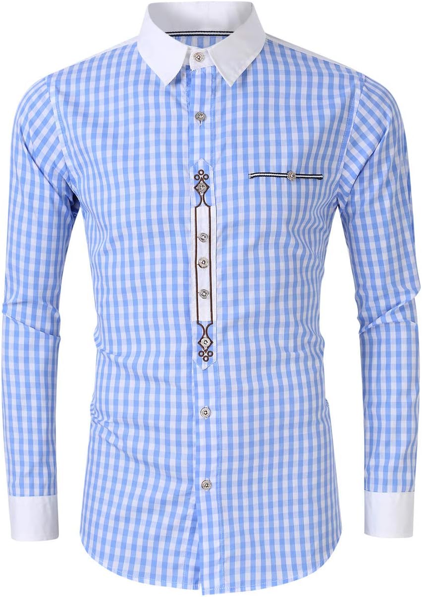 WESTECHO Men's Long Sleeve Plaid Button Down Dress Shirts for German Bavarian Oktoberfest Classical