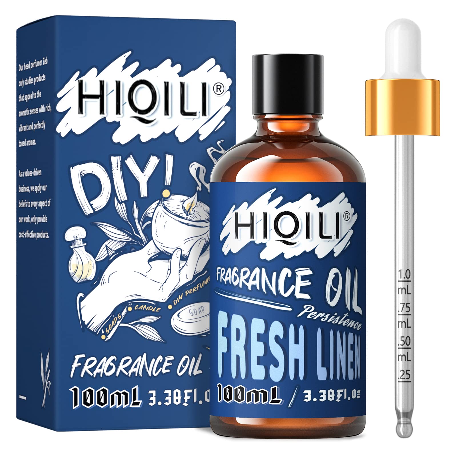 HIQILI Fresh Linen Fragrance Oil 100ml, Single Essential Oil for Diffuser Car Freshies, Clean Fresh Scent for Candle Making Soap Laundry 3.38 Fl Oz