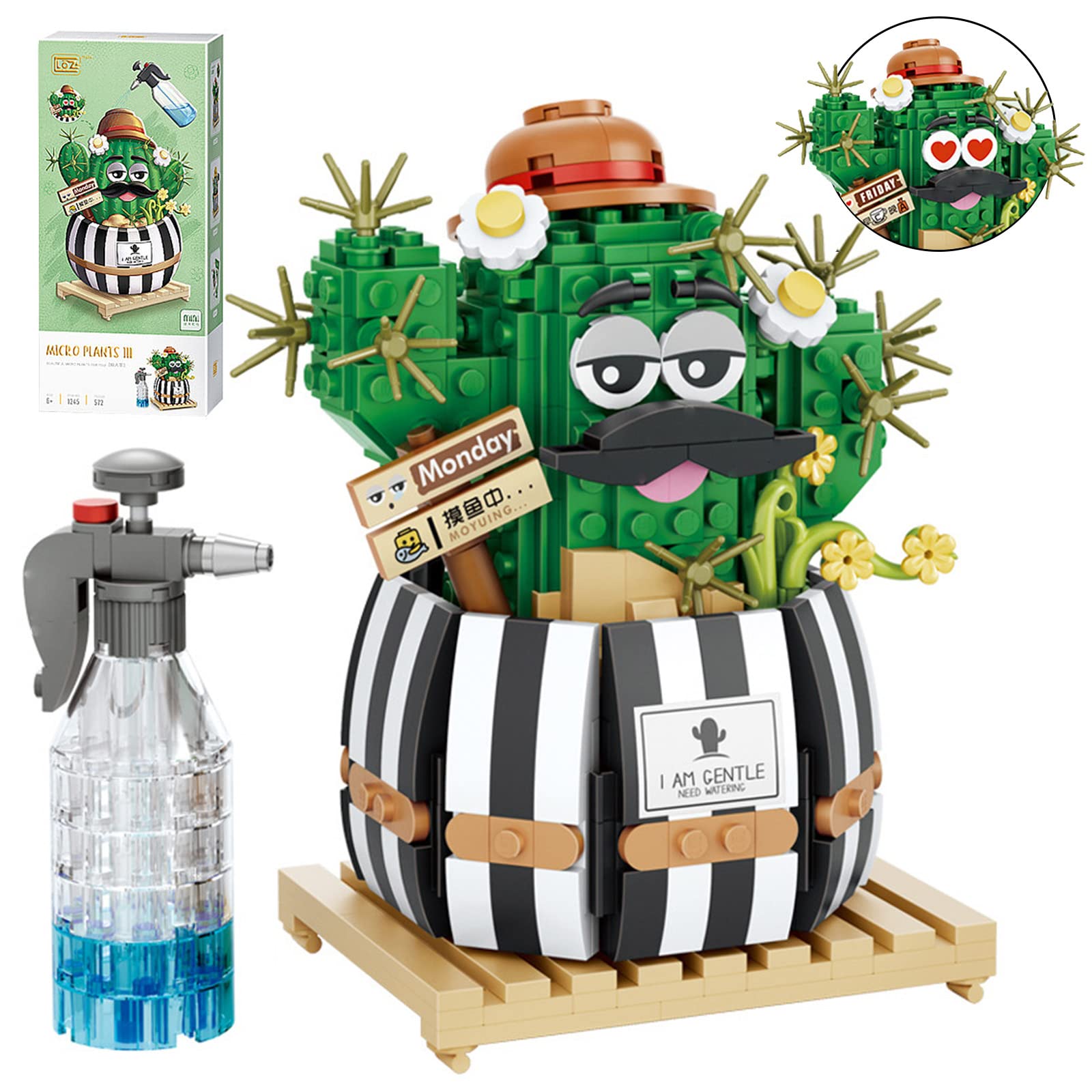MEIEST Mini Bulbous Cactus Bonsai Building Blocks Set,Decoration Home,Artificial Flowers Bouquet Plant Construction Building Bricks Toy for Kids Adult (Cactus-1)