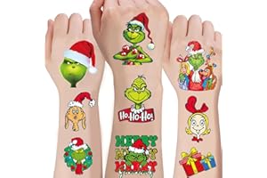 JILLICK 75Pcs Green Monster Temporary Tattoos,Christmas Birthday Party Supplies,Goodie Bag Stuffers,Christmas Decoration Gifts Xmas Party Favors for Kids