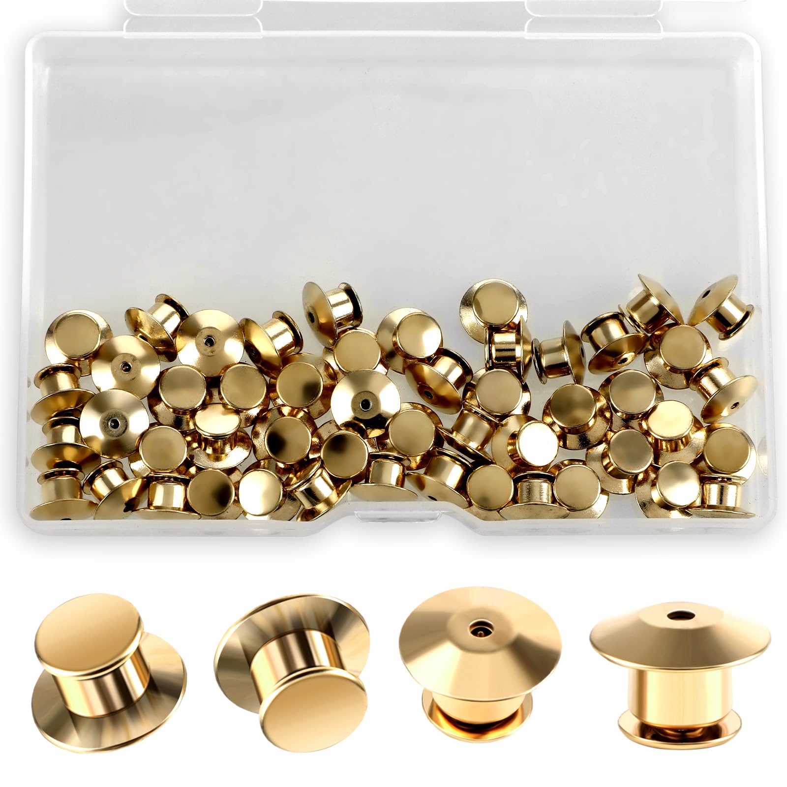 GEEHUA 50PCS Locking Pin Backs, Locking Pin Keeper Clasp Metal Pin Locks Back Flat Head Clamp Needle Back Lock for Brooches Enamel Lapel Pins(Gold)