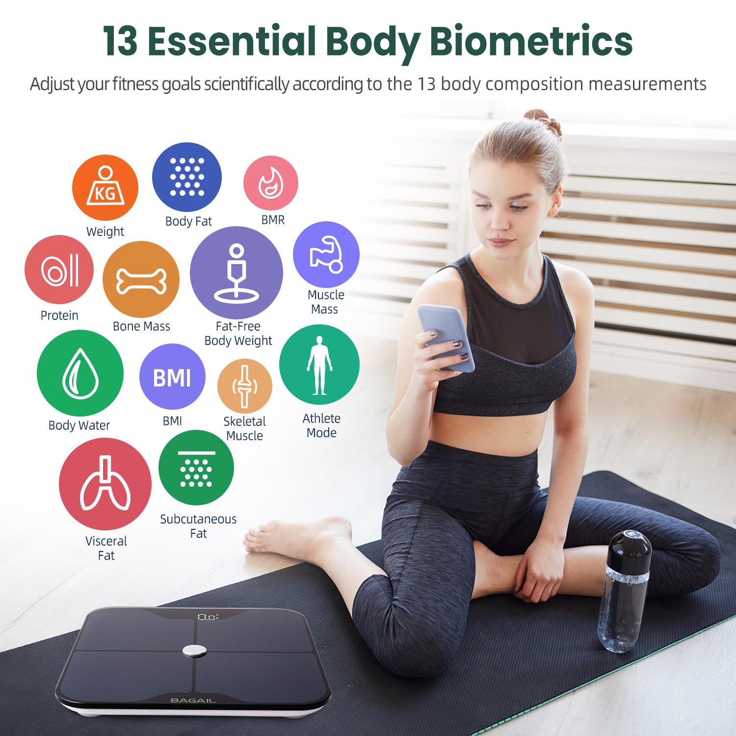 BAGAIL BASICS Smart Scale for Body Weight, Digital Bathroom Scale with ITO Coating, Accurate Body Fat BMI Scale with Bluetooth, Full Body Composition Analysis, Health Monitor for Weight Loss, 400lb