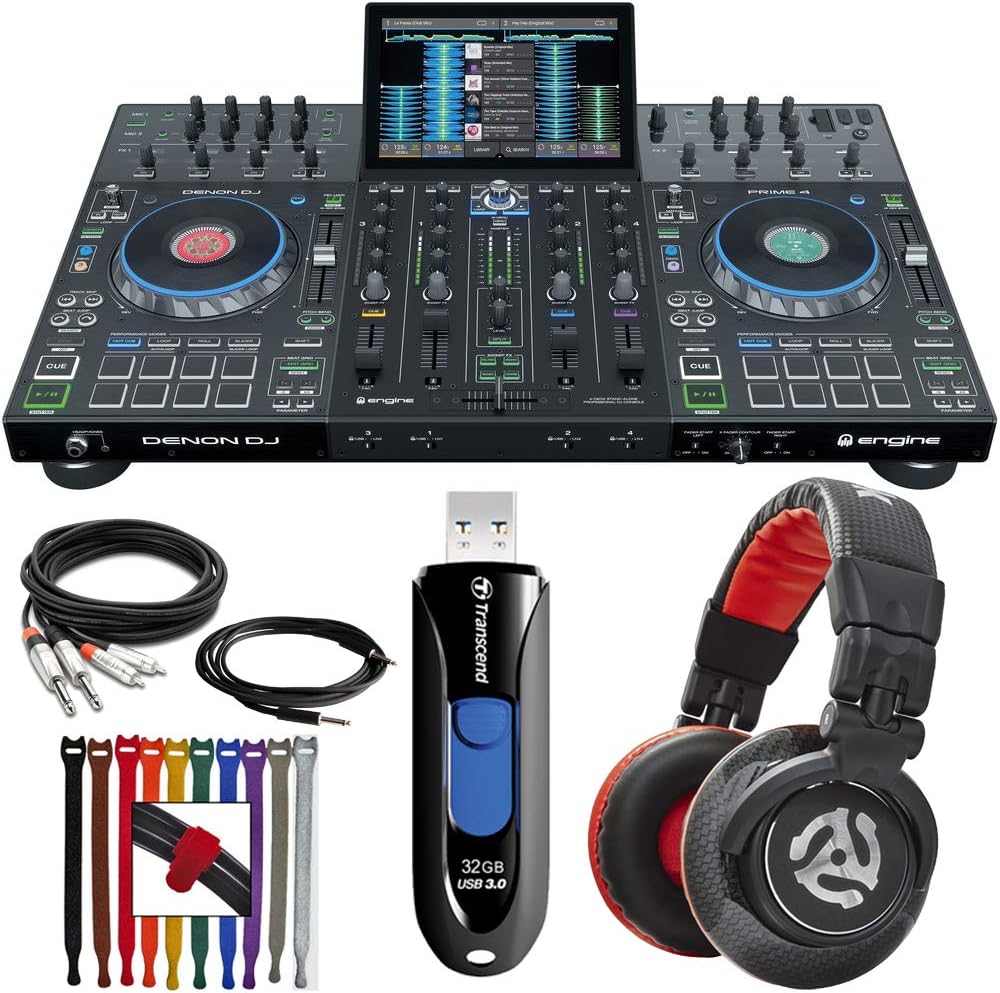 Denon Prime 4 DJ System 4 Deck Standalone With 10 inch Touchscreen | DJ Headphones | 32GB Flash Drive | MORE