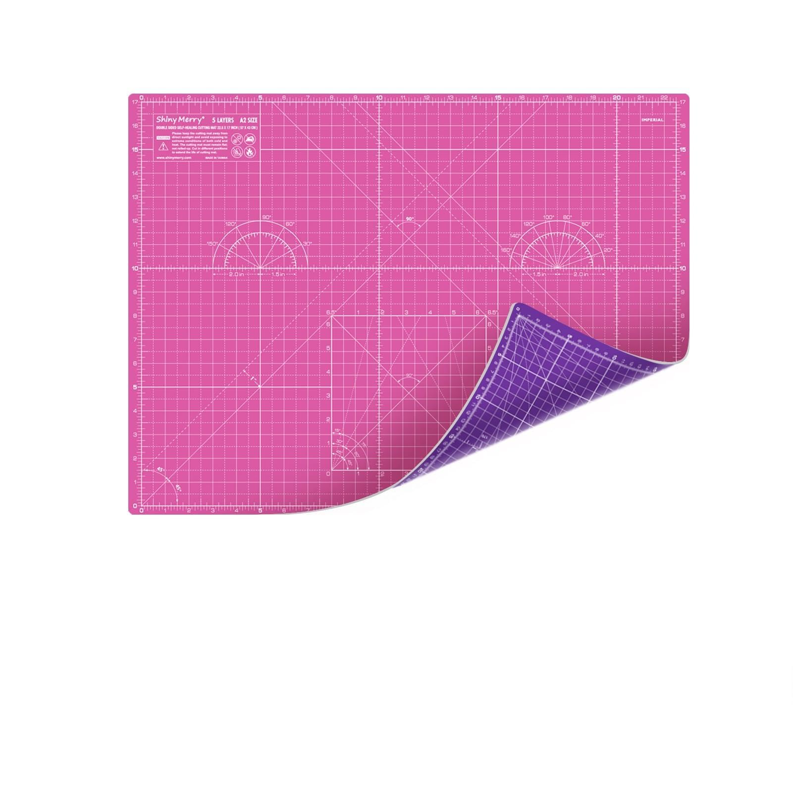 Shiny Merry Self Healing Cutting Mat A2 18"x24" – Double Sided 5-Ply Craft Mat for Sewing, Quilting, Fabric, Scrapbooking – Pink/Purple
