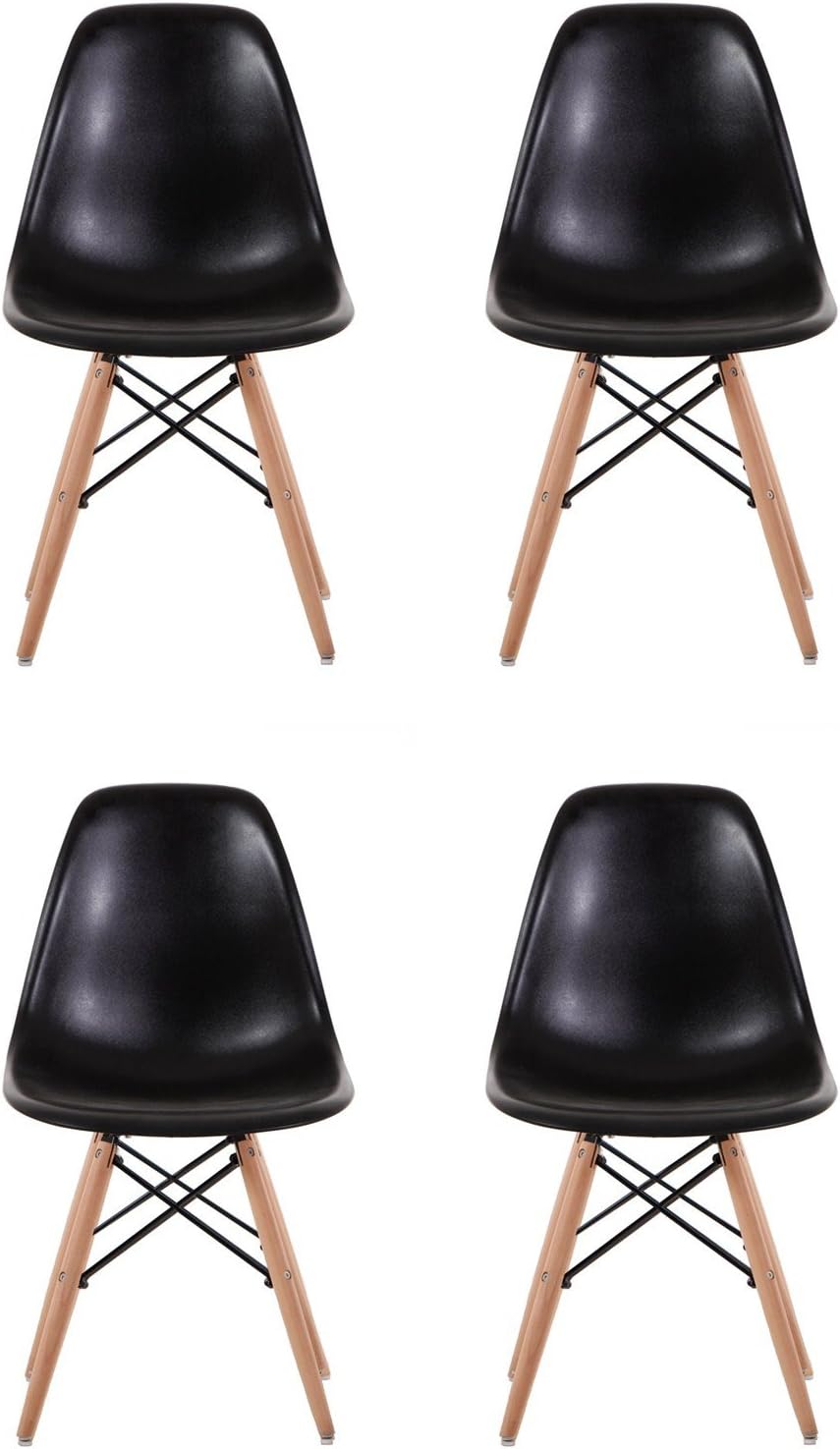 Creation Yusheng Style Dining Chair with Natural Eiffel Base Wooden Leg Modern Plastic Dining Side Chair, Black, Set of 4