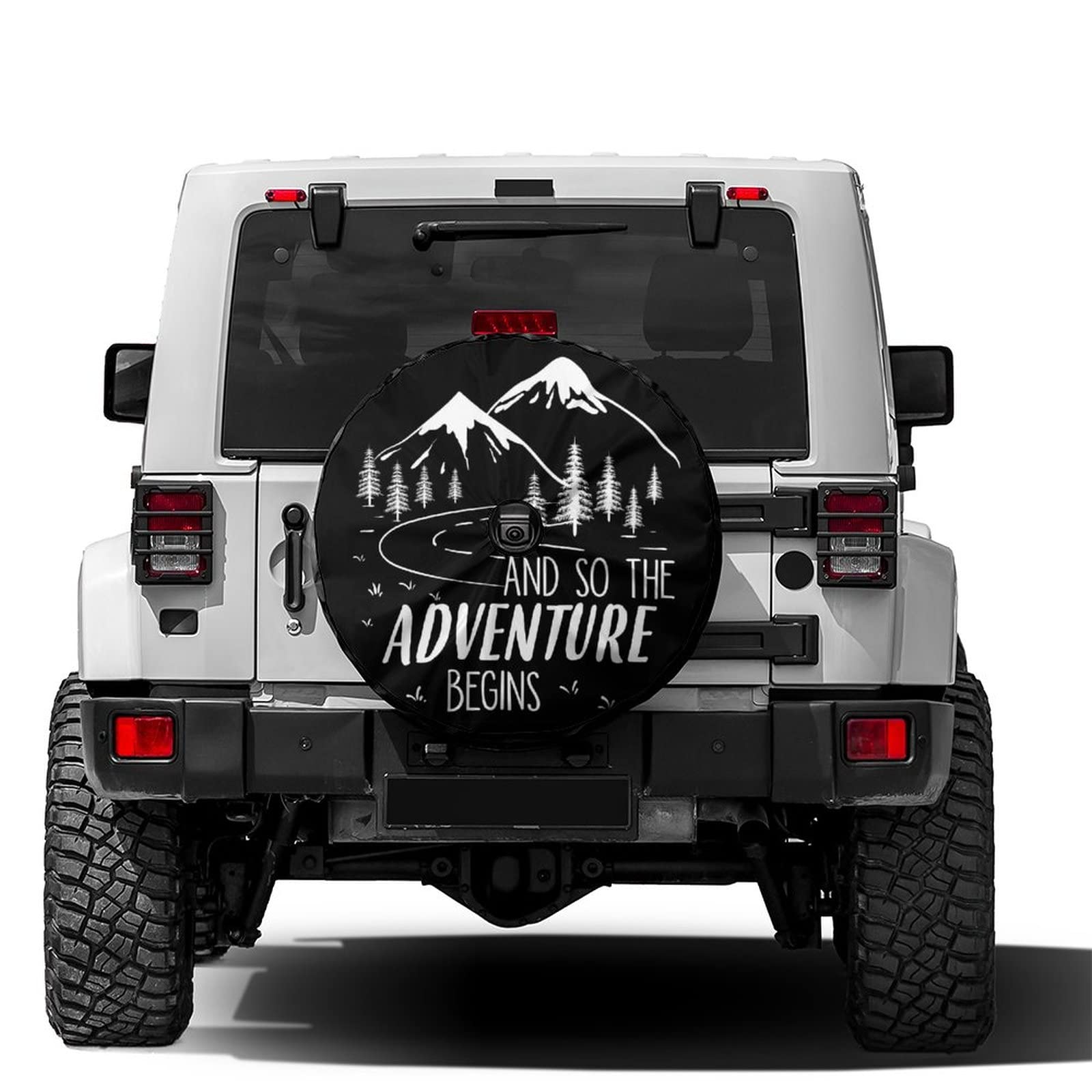 Photo 1 of ***(HEAVILY USED/ MINOR DAMAGE)***Delerain Spare Tire Cover with Backup Camera Hole Mountains Wheel Covers Waterproof Dust-Proof UV Sun Universal Fit for RV Trailer RV SUV Truck (17 Inch for Diameter 31"-33")