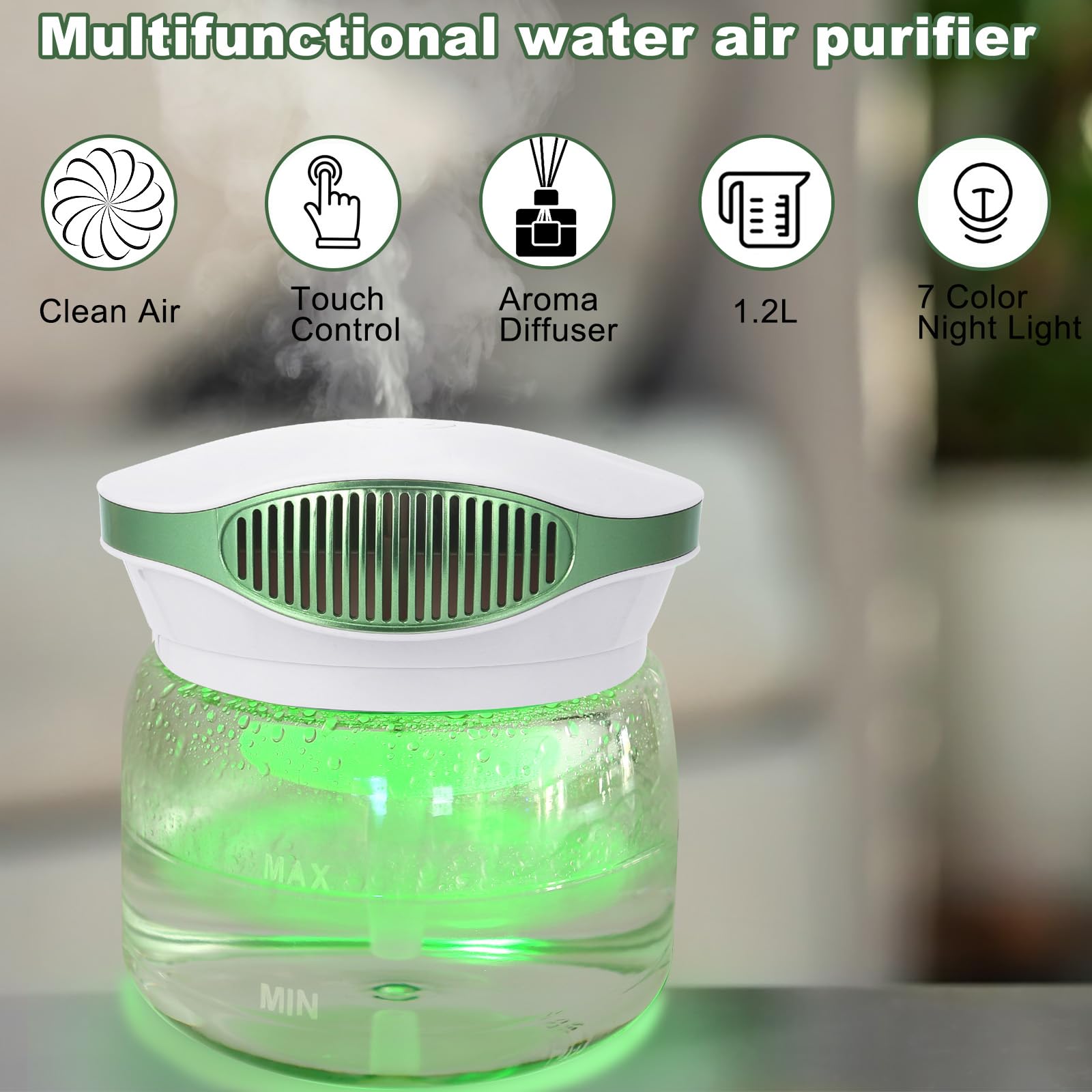 Water Air Purifiers for Home, Variable Speed Air Washer Aroma Diffuser, Quiet Rainbow Air Purifier with Water, Essential Oils Aroma Diffuser with LED Night Light, Freshener for Home, Smoke, Pet Odors