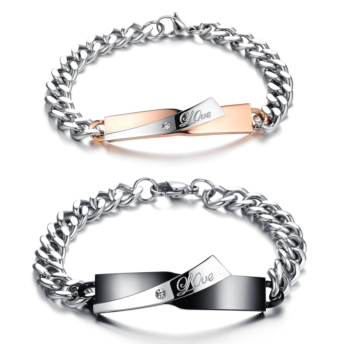 Cupimatch 2pcs Couple Bracelets Stainless Steel Loving Bangle Bracelet Matching Bracelet Best Friend Jewelry ((love) black gold) — image 1