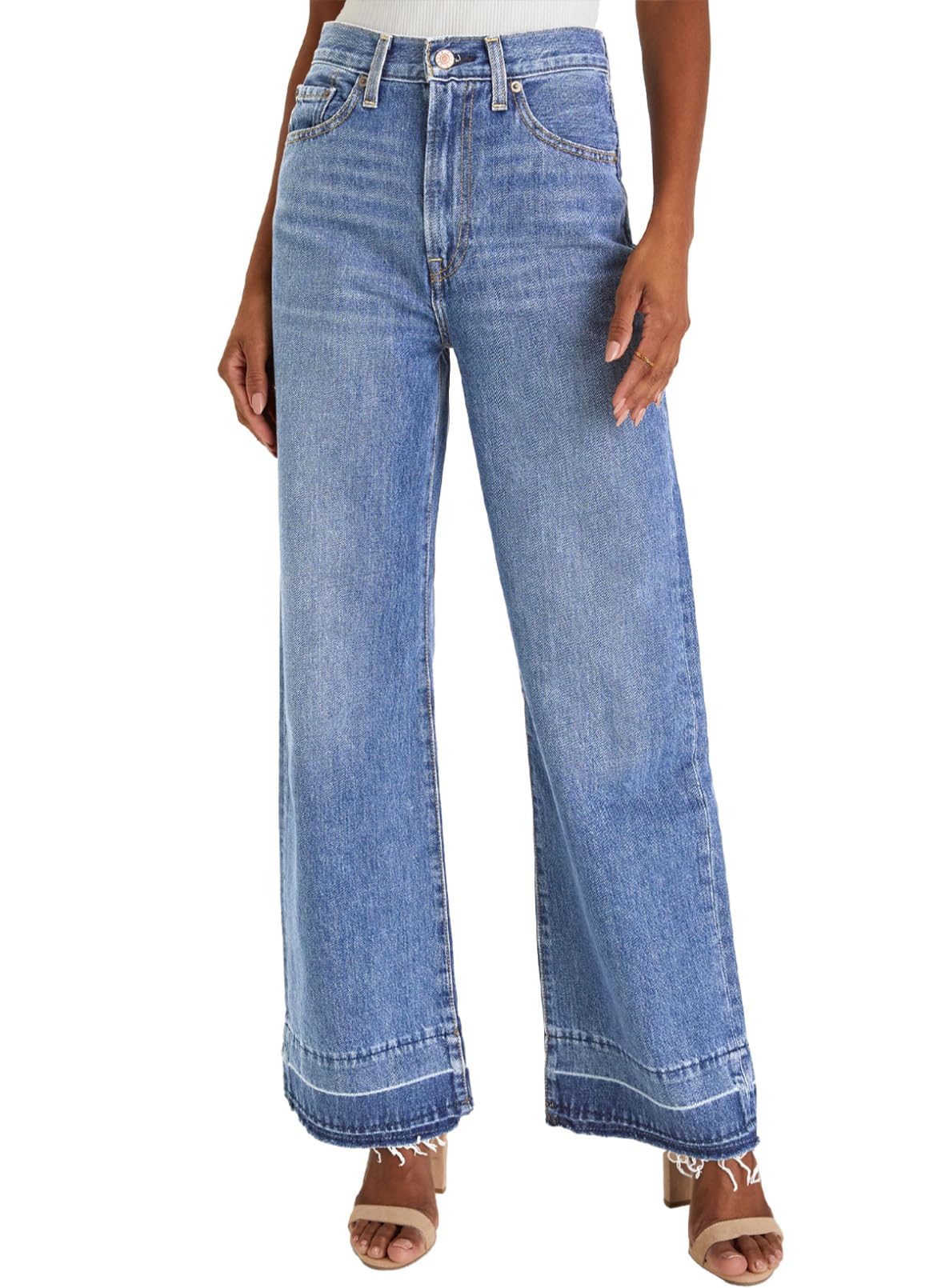 High-waist raw-hem jeans
 for ladies