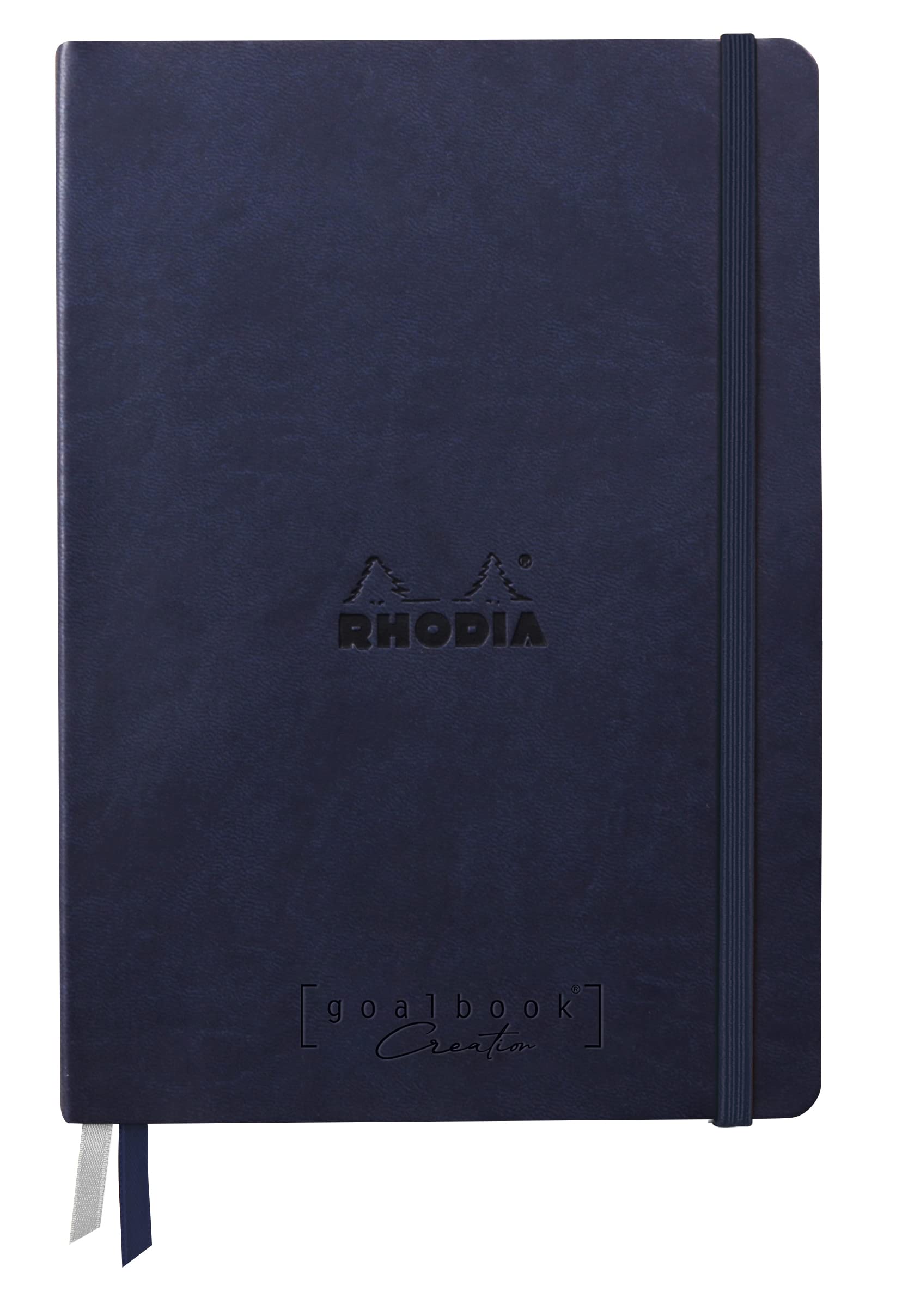 RHODIA 194159C - Rigid Notebook Goalbook Creation Midnight - A5 14.8x21cm Plain - 100 pages White Technical Wash 200g/m² - 2 Ribbons - Imitation Leather Cover