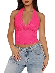 REORIA Womens Sexy V Neck Lace Halter Backless