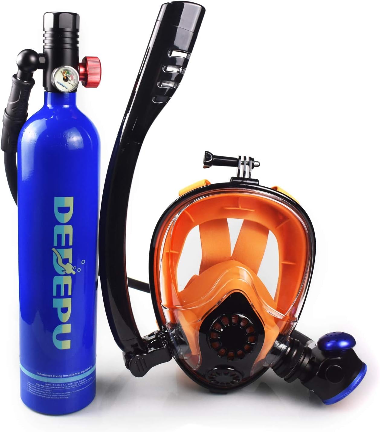 DEDEPU Scuba Cylinder Full Face Diving Mask Size S/M Scuba Oxygen 1L Tank Blue Color with Manual Oxygen Pump : Sports & Outdoors