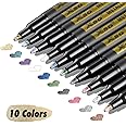 XSG Metallic Marker Pens, markers Set of 10 Colors Metallic Permanent Markers for Black Paper,Rock Painting, Card Making,DIY Photo Album, Scrapbook Crafts, Metal, Wood, Ceramic, Glass (Medium tip)