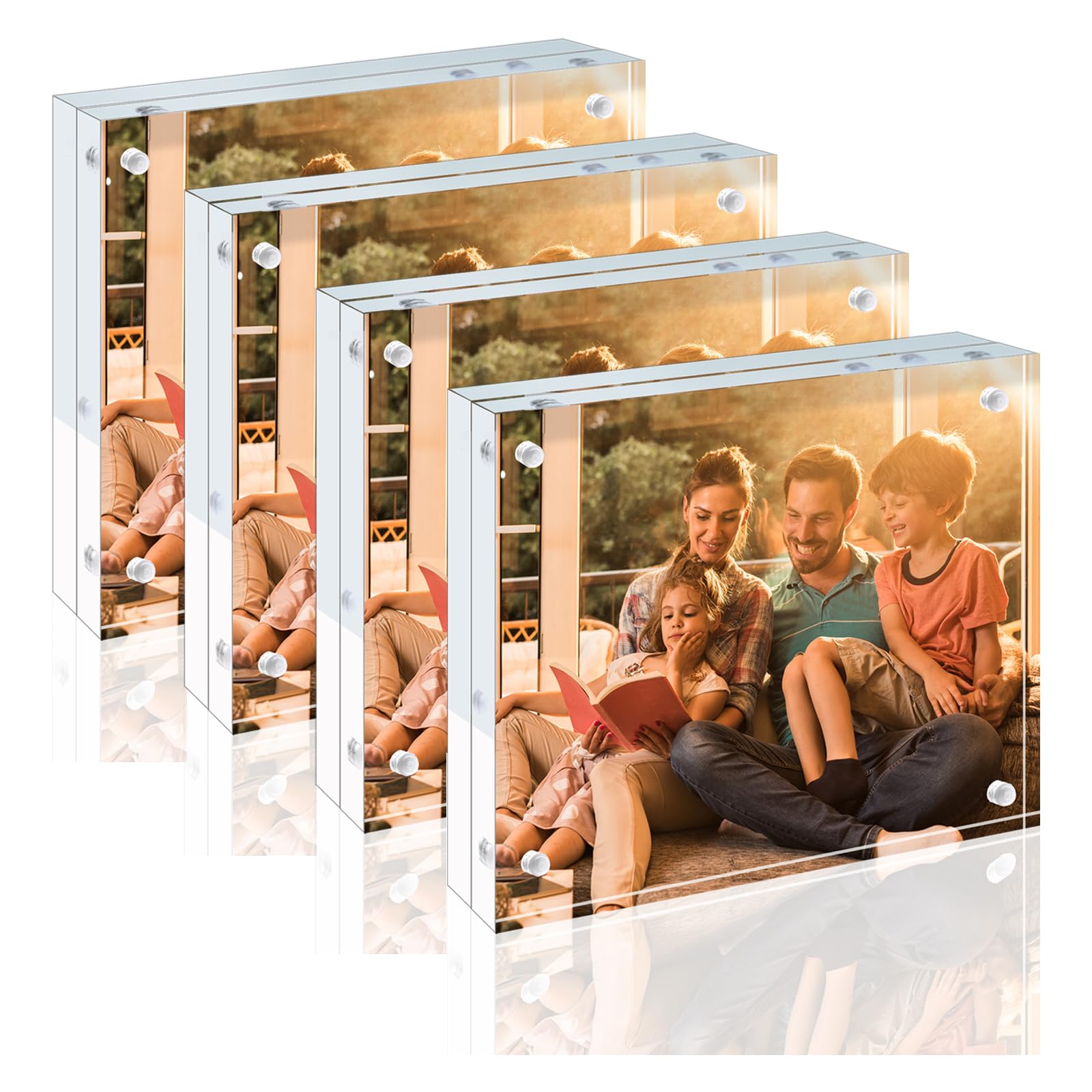EGOFINE 10x8 Inch Picture Frame 4 Pack - Acrylic 20mm Thick Lucite Frameless Clear Floating Frame - Magnetic Double Sided Photo Display - Free Standing Desktop