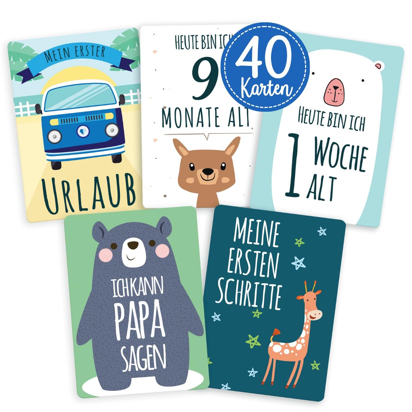 40 Baby Milestone Cards for Boys with High-Quality Packaging by Cozy Racoon - Milestone Cards as a Gift for Birth, Baby Shower, Pregnancy