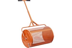 XYADX 24 Inch Peat Moss Spreader, Compost Spreader for Lawn and Garden with Upgraded Side Clasps Heavy Duty Metal Mesh Spreader for Planting, Seeding, and Care Manure Spreaders Roller