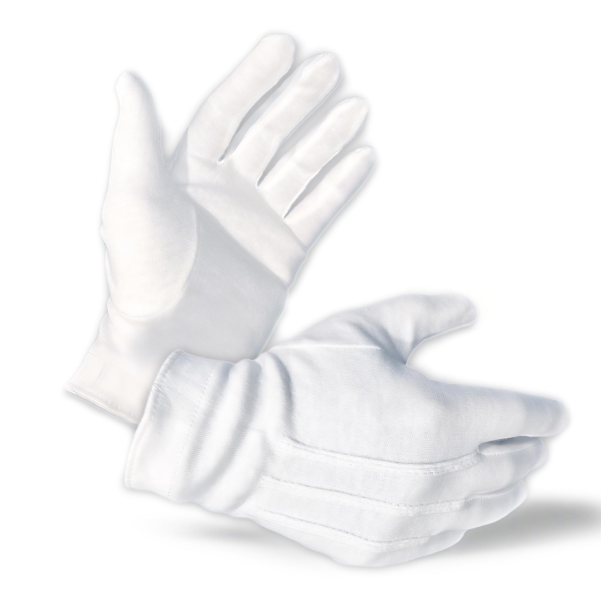 Photo 1 of 1 Pair (2 Gloves) - Gloves Legend - 100% White Cotton Marching Band Parade Formal Dress Costume Gloves For Men and Women - Medium