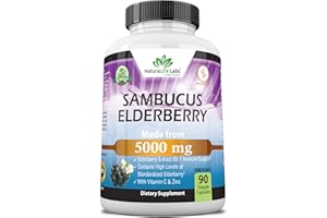 NaturaLife Labs Sambucus Elderberry 5,000 mg Super Concentrated 65:1 with Vitamin C & Zinc - 90 Day Supply - Sambucus Extract Immune Support, Immune Defense| Non-GMO | 90 Veggie Capsules