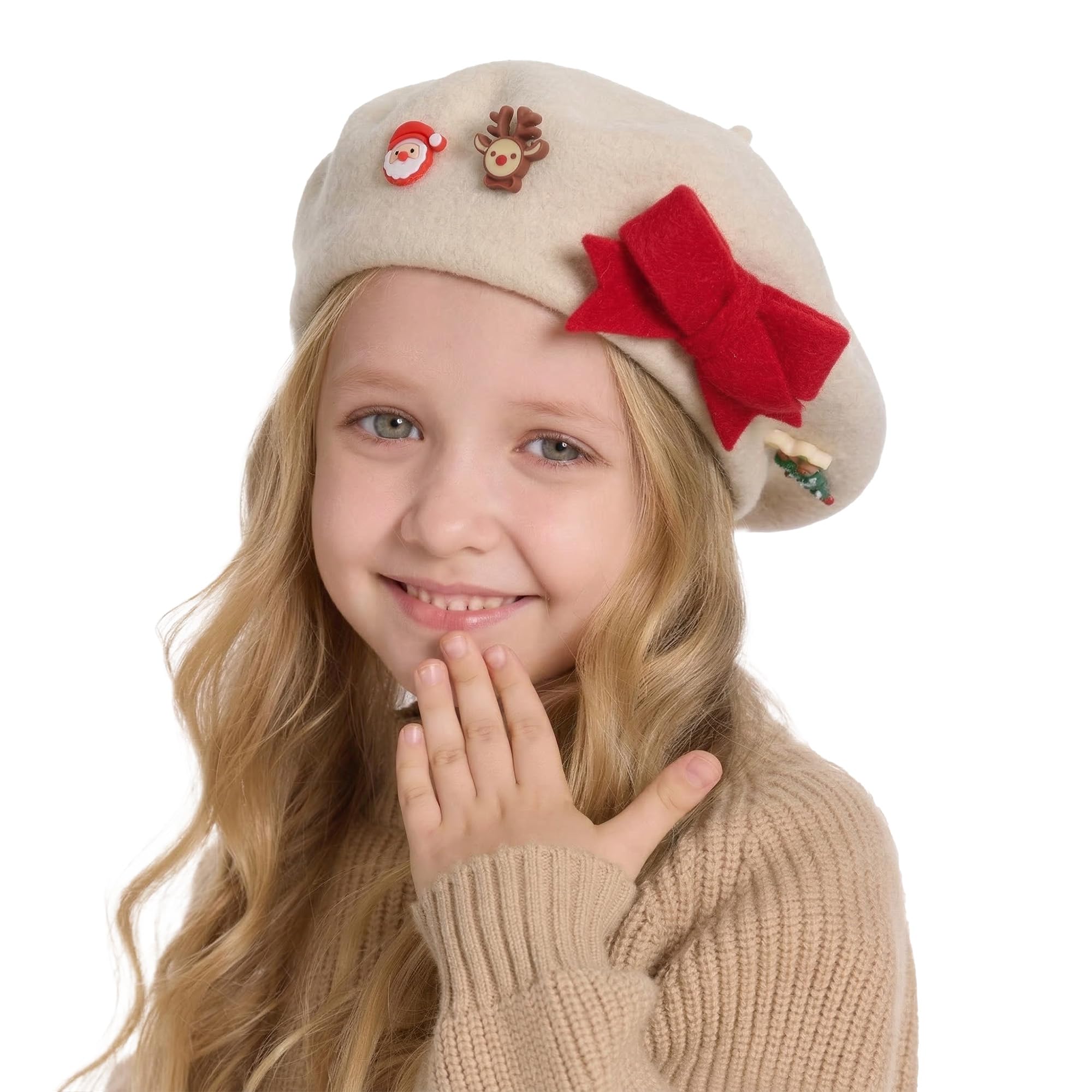ZLYC Classic Wool Beret Hat for Girls and Boys, Modern French Artist, Christmas Cream White, One Size — image 1