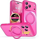 CANSHN 360° Spin Magnetic Stand for iPhone 17 Pro Case with Camera Control [Full Camera Protection] [Compatible with Magsafe] Translucent Matte Shockproof Protective Phone Cover 6.3" - Hot Pink