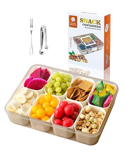 Dynara Taupe Large Snackle Box Container Dishwasher Safe Divided Serving Tray with Lid and Handle German Heat-Resistant Material Travel Snack Boxes Brown Veggie Platter for Fridge Organization