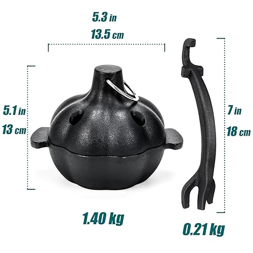 IPROUDER Cast Iron Garlic Roaster with Handle, Smoker Roaster