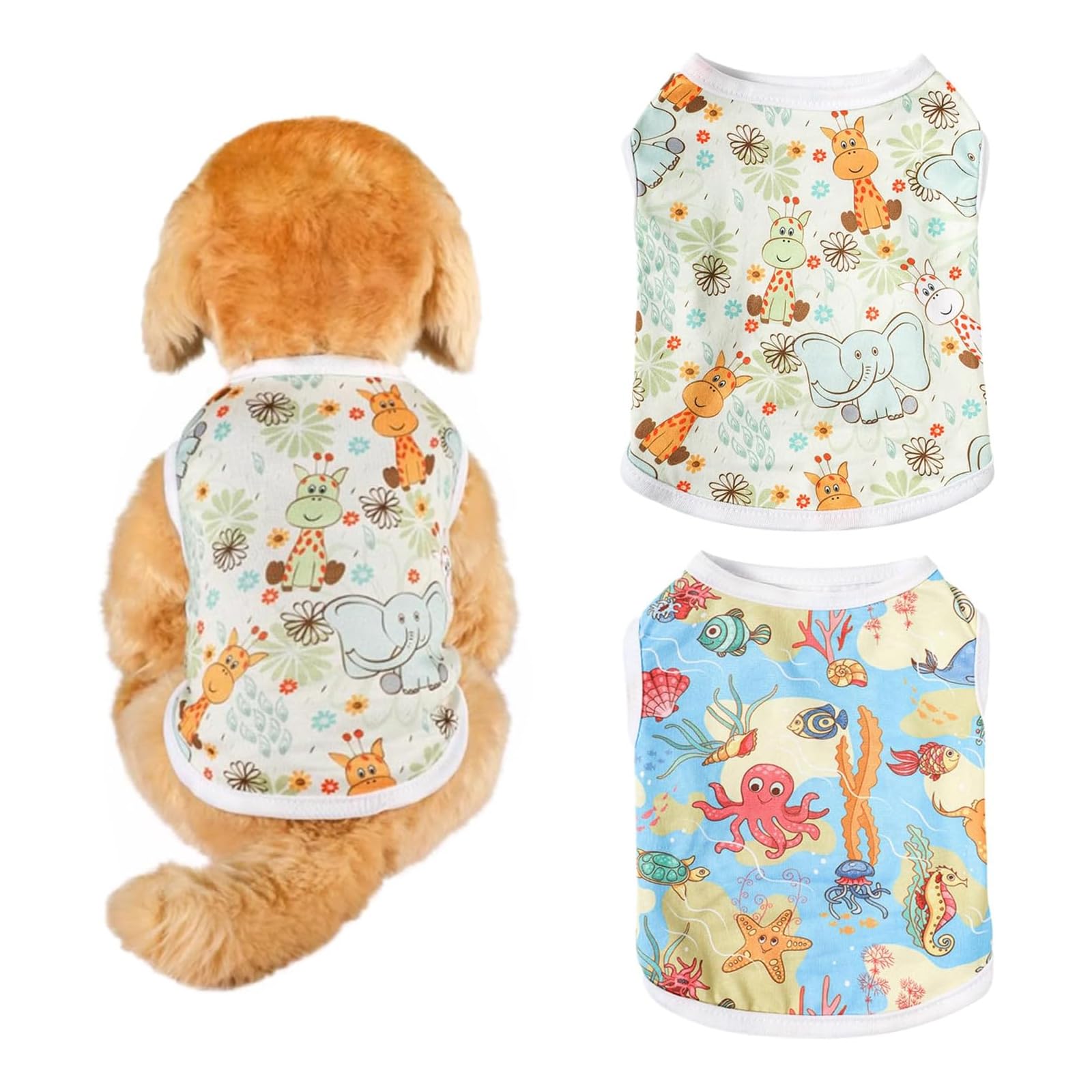 JYTDBCS Dog Shirts 2-Pack,Dog T-Shirt Vest Cotton Cat Dog Clothes Lightweight Breathable Animal Print Summer Pet Sleeveless Sports Shirts for Dogs Puppy Cats Indoor Outdoor Activities (XL)