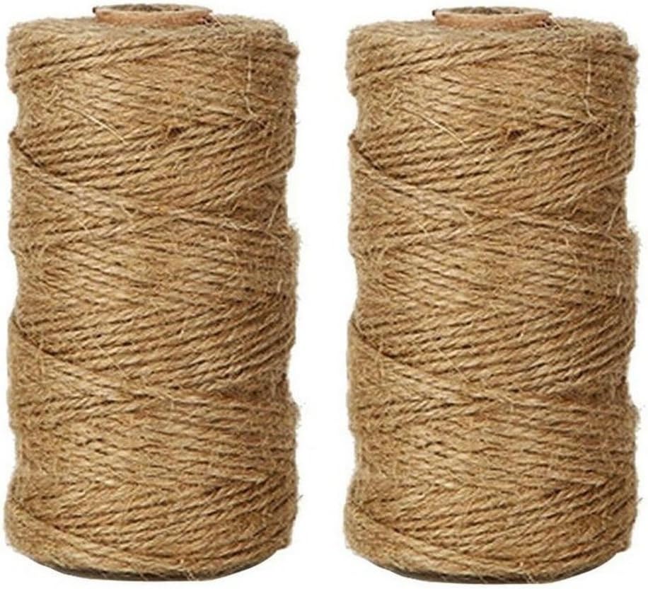 Joykey 2Pcs 91 m Natural Jute Twine 3Ply Durable Art Craft Jute String for Gift Packing, Home Decoration, Garden