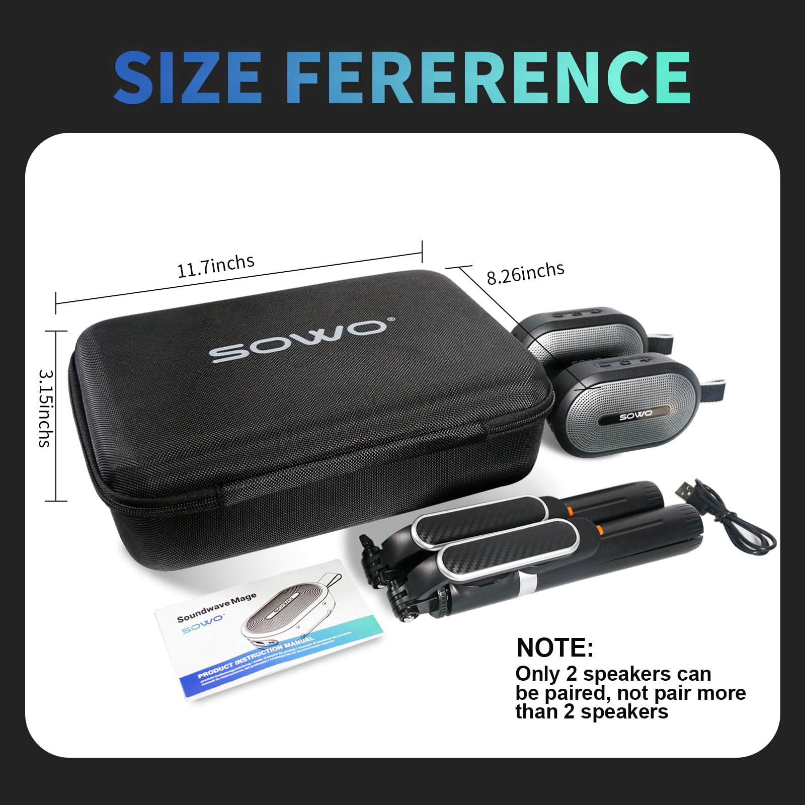 SOWO Wireless Dual Bluetooth Speakers Set, Adjustable Stands 2Pcs, High-Fidelity Stereo Sound, Smart Pairing Sync, Surround Sound with Portable Lightweight Case for Home, Travel, Party, Birthday