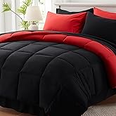 Anluoer Queen Comforter Set 7 Piece, Reversible Bed in a Bag Queen Size, Lightweight Bedding Set with 1 Comforter(88"*88"), 2 Pillow Shams, 2 Pillowcases, 1 Flat Sheet, 1 Fitted Sheet, Red & Black