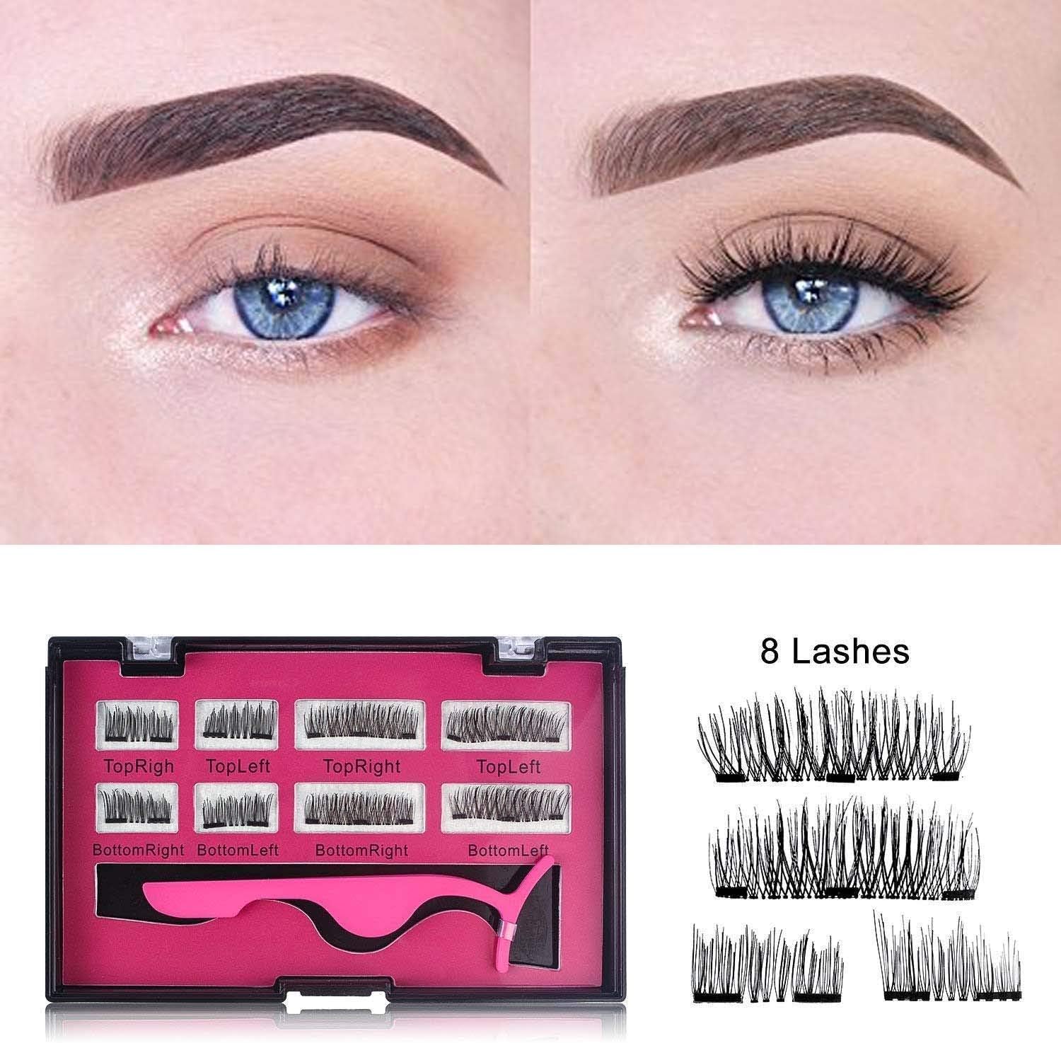 Magnetic Eyelashes,JOCAM Reusable False Eyelashes 3D Eyelashes Natural Eyelashes 3 Magnets Ultra-thin Magnetic False Eyelashes,Durable with Mirror and Tools(2 Pair / 8 Pieces) … (Red)