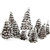 Yetaha 16PCS Mixed Scale Snow-Covered Cedar Trees, Winter Pine Tree Models 6/8/10/12cm, Miniature Trees for Diorama & Model Train Scenery, Village, Railway, Winter Landscape (4pcs Each Size)
