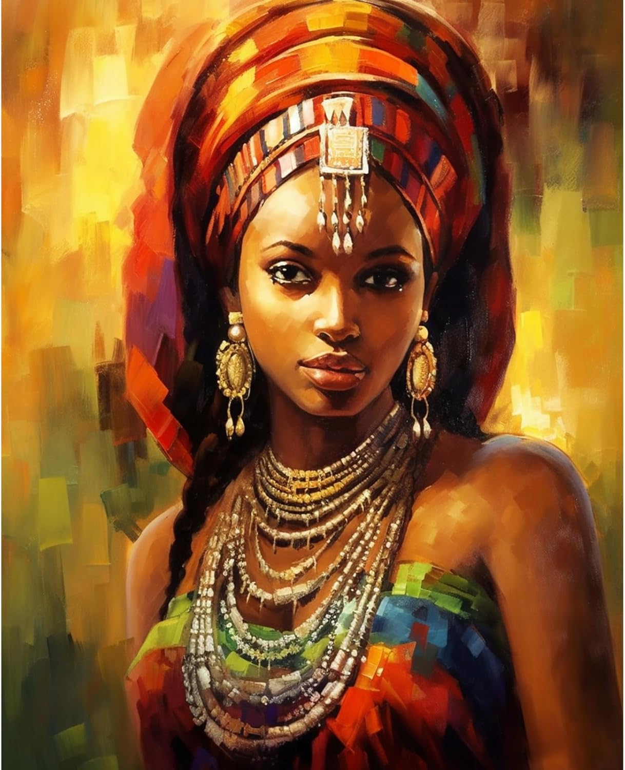 Paintings - Tucocoo Girl Portrait Paint by Numbers Kits 16x20 inch Canvas DIY Digital Oil Painting for Adults with Brushes and Acrylic Pigment -Beautiful African Woman Hand-Painted Style for Home Decor Frameless