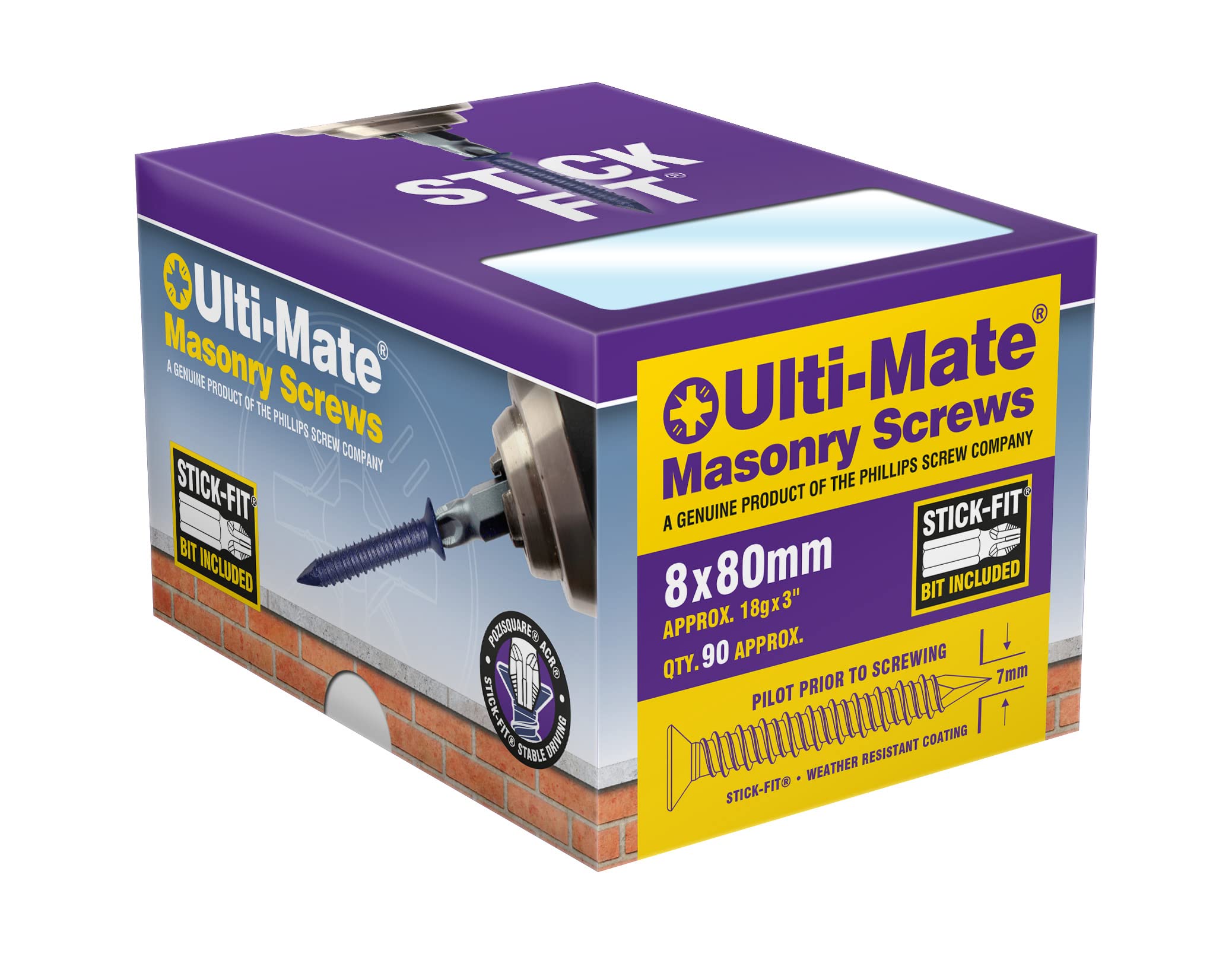 Ulti-Mate Concrete/Masonry Screws - 8.0 x 80mm (box of 90)