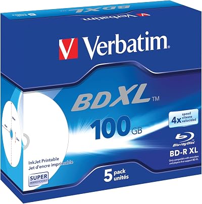 Verbatim BD-R XL 100GB Blu-ray Disc 4x Printable Jewel Case 5 Pack