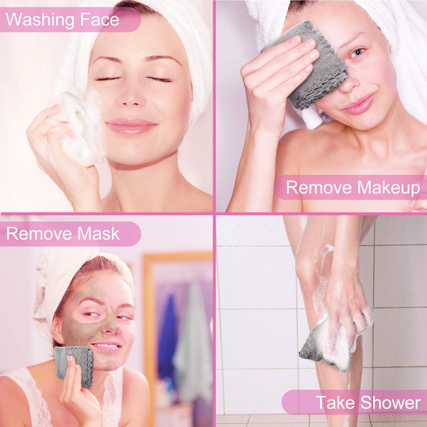 12 Pieces Face Makeup Remover Cloths Microfiber Wash Cloth Soft Facial Cleansing Cloth for Face, 12 x 12 Inch (White, Gray): Beauty