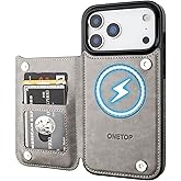 ONETOP Compatible with Magsafe for iPhone 17 Pro Max Wallet Case with Card Holder, PU Leather Kickstand RFID Blocking Case, Double Magnetic Clasp and Durable Shockproof Cover 6.9 Inch (Grey)