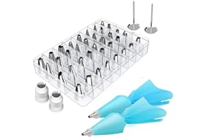 YCbingo Cake Decorating Kits Supplies with 36 Numbered Icing Tips, 2 Silicone Pastry Bags, 2 Flower Nails and 2 Reusable Plas