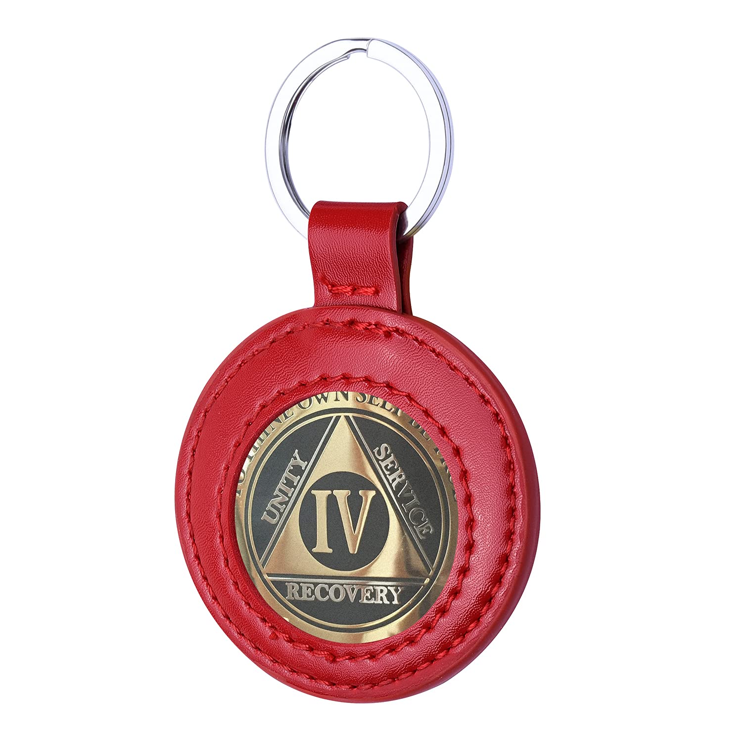 wisdompro PU Leather Coin Holder Keyring for AA Medallion, Standard Challenge Coin, Recovery Chip, Compatible with Apple AirTag - Red