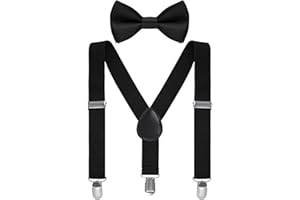 Bskifnn Kids Suspenders Bow Tie Sets Classic Solid Color Toddler Suspenders for Kids Wedding Party