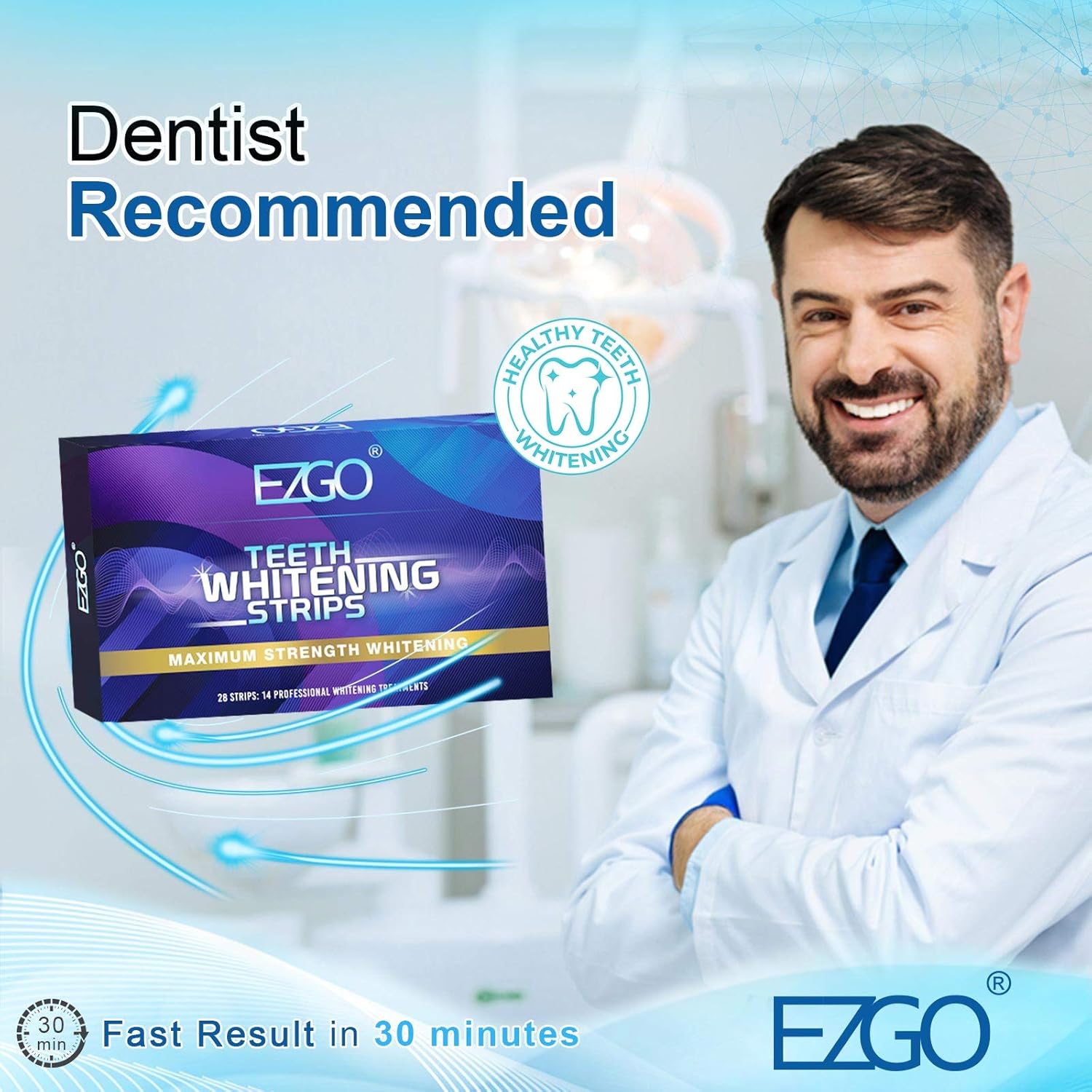 EZGO Teeth Whitening Strips, 28 Non-Sensitive White Strips Teeth Whitening Kit, 14 Sets Fast-Result Teeth Whitener for Tooth Whitening , Helps to Remove Smoking, Coffee, Wine Stains, Gentle and Safe: Health & Personal Care