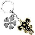 Black Clover Keychain – Metal Anime Merch with Black Bulls Emblem 4-Leaf Clover Charm – Asta, Yami, Noelle, Luck, Magna, Nacht – Rugged Key Ring, Phone Charm, Bag Clip – Gift-Boxed Anime Gifts for Men