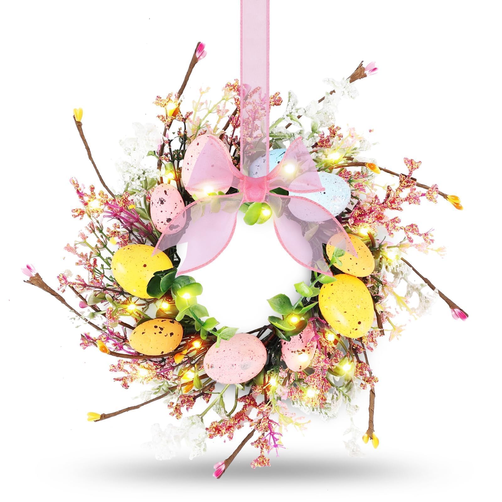 Photo 1 of 12 inch Spring Easter Egg Wreath for Front Door Artificial Hanging Easter Eggs Colorful Berry Wreath for Farmhouse Kitchen Cabinet Wreath with Ribbon for Spring Front Door Porch Wall Window Decoration