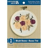 LEISURE ARTS Embroidery Kit 4" Blush Rose (French) - Embroidery Kit for Beginners and Adults, Cross Stitch Kits with Patterns, DIY Starter Set for Seasonal Craft Projects