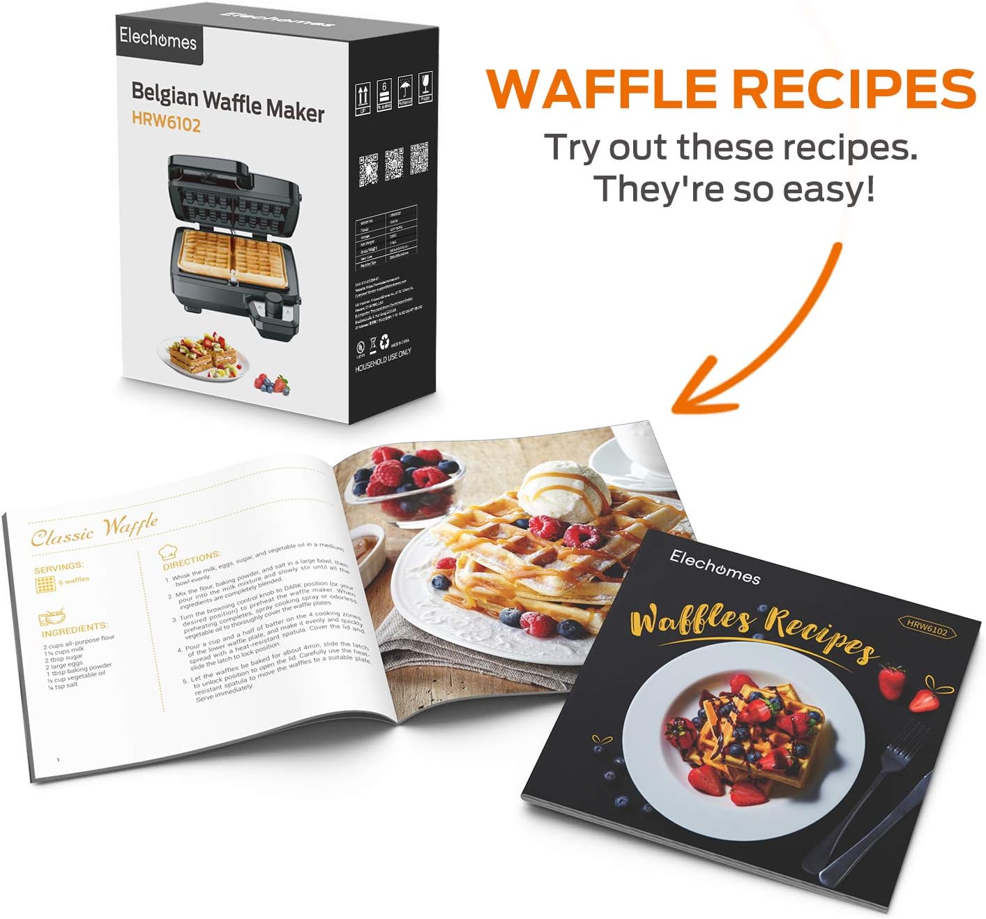 Elechomes Waffle Maker with Removable Plates, 4-Slice Belgian Waffle Iron, Anti-Overflow Nonstick Grids, Browning Control, Indicator Light, Compact Design, Recipes Included, Stainless Steel: Kitchen & Dining