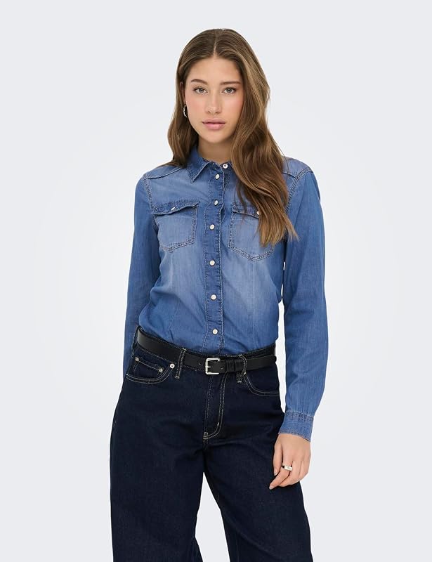 ONLALEXA L/S DNM Shirt FS Noos, Camicia da Donna Donna, Medium Blue Denim,