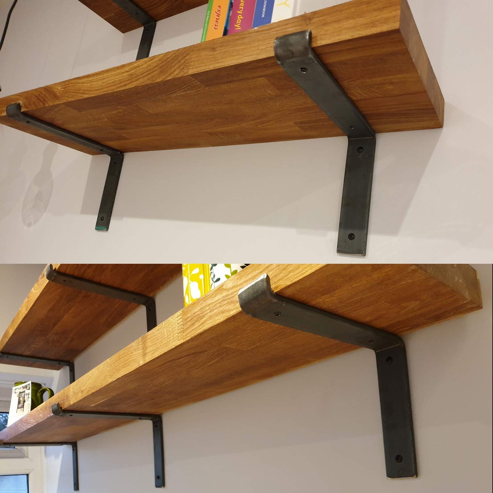 Scaffold Board Rustic Shelves Industrial Solid Wood Chic Shelf + 2 Steel Bracket