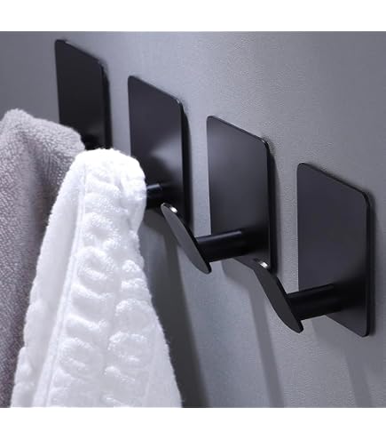 Lot De 4 Crochets Adhésifs Noir Mat - Acier Inoxydable - Pour Serviettes Et Vestes - Installation Sans Perçage