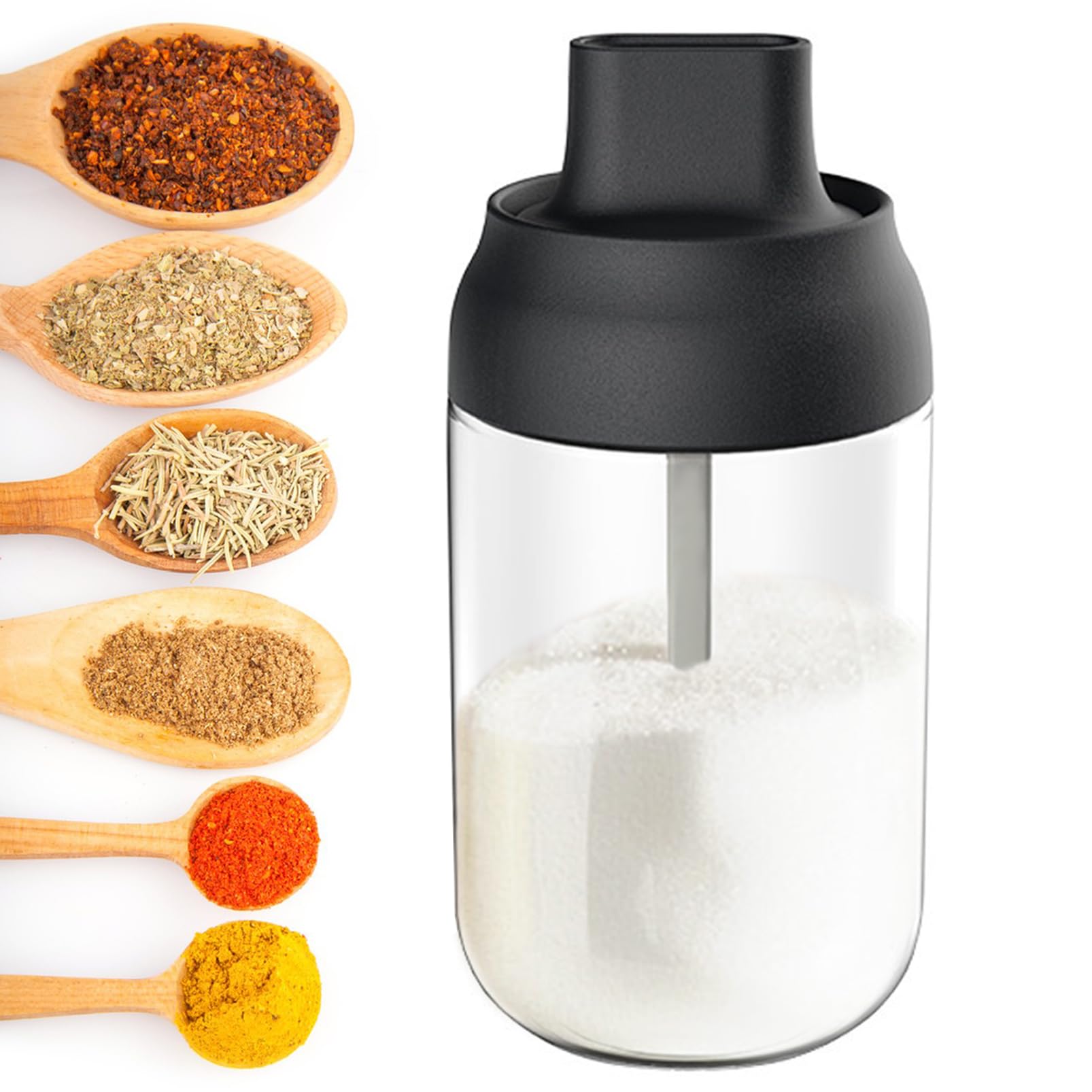 Moisture Proof Seasoning Bottle, Spice Jars with Lids and Spoon, Bath Salts Jar, Transparent Spice Containers, Sealed Spice Box or Salt Container for Kitchen, for Sugar, Salt, Pepper, Spices (250ml)
