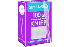 SUYANGECO [100 Count] Clear Plastic Knives Heavy Duty, Disposable Steak Knives Plastic Silverware Bulk Washable Cutlery Set Serving Utensils Tableware for Party Supplies,Daily Use,Picnic,Camping,Wedding,BBQ